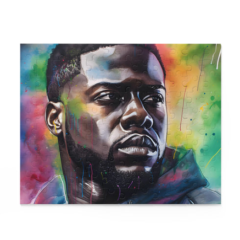 Vibrant watercolor Kevin Hart puzzle, 120 pieces, perfect for fans.