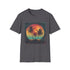 Palm Paradise Retro Sunset Escape Tshirt in Charcoal for Men.