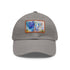 Eiffel Tower-themed white baseball hat with light brown rectangle patch.