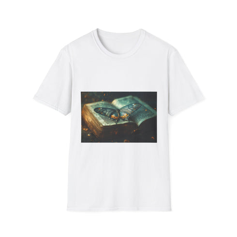 Celestial Luna Moth & Ancient Tome Graphic Unisex Softstyle T-Shirt - View 1 | Prints With Passion