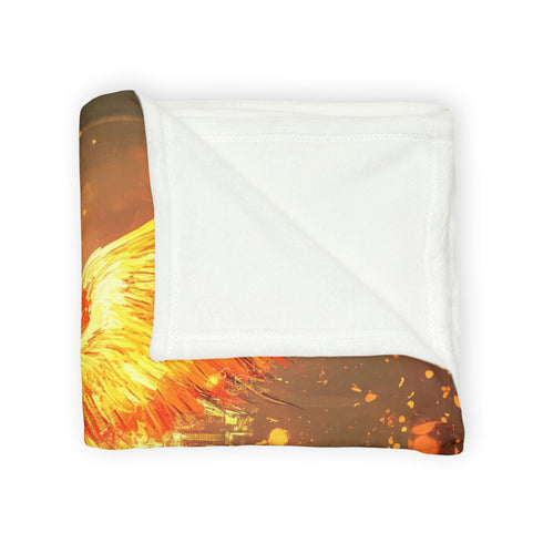 Digital Phoenix in Urban Skyline Plush Fleece Throw Blanket