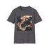 Abstract charcoal T-shirt with vivid geometric design and a comfortable crew neck
