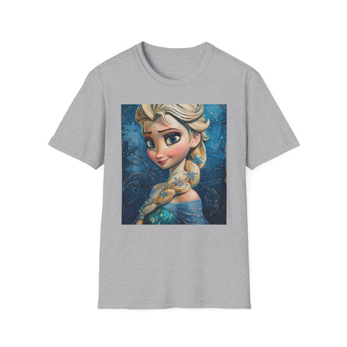 Charcoal cotton T-shirt with vibrant Elsa Frozen painting crew neck design