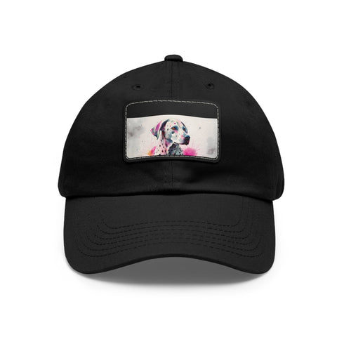 Dalmatian baseball cap with light brown patch for dog lovers.