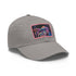 Psychedelic Mushroom Trucker Hat: White with Light Brown Patch, Rectangle Shape