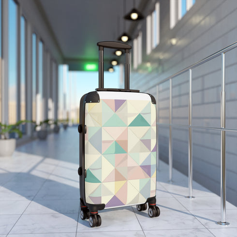 Chic pastel geometric suitcases in black for travel accessories.