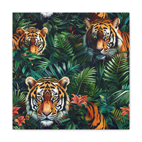 Tiger Paradise Canvas Print, Jungle Pattern, Majestic Tigers, Home Decor.