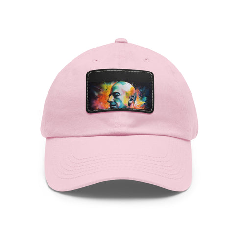 Neon watercolor Jeff Bezos cap with light brown patch.