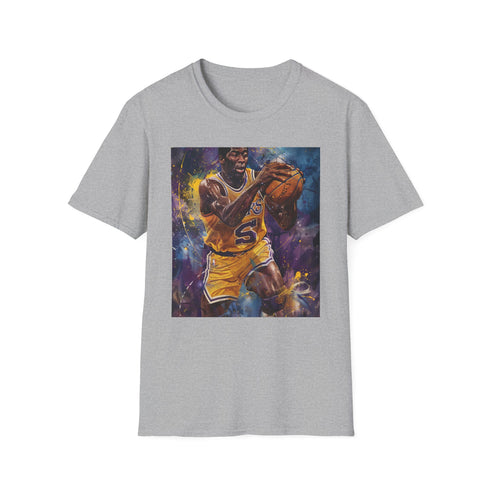 Magic Johnson T-Shirt: Charcoal crew neck cotton tee with iconic NBA design.