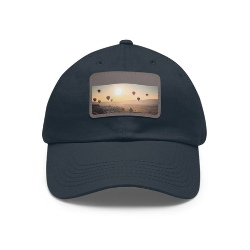 White cotton baseball cap featuring Cappadocia air balloon design.