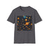 Charcoal cotton T-shirt with colorful cosmic star pattern and regular fit