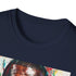 Charcoal cotton t-shirt with vibrant Kanye West portrait in dynamic brushstrokes