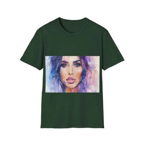 Charcoal cotton crew neck t-shirt with Kim Kardashian watercolor design