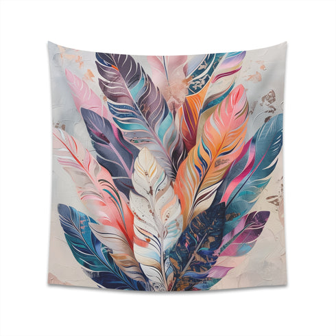 Feathered Dreams Bohemian Tapestry - Wanderlust Feathers in Earthy Hues - High-Quality Material - Great Gift - 34x40 or 57x57 Inches