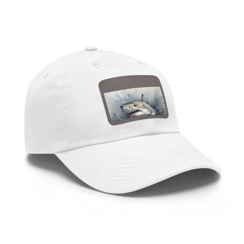 White Ocean Predator Snapback Cap with Light Brown Patch, Vegan Cotton Hat