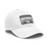 White Ocean Predator Snapback Cap with Light Brown Patch, Vegan Cotton Hat