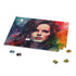 Kate Beckinsale neon watercolor jigsaw puzzle with 120 pieces.
