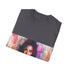 Charcoal cotton t-shirt with vibrant watercolor Kim Kardashian design
