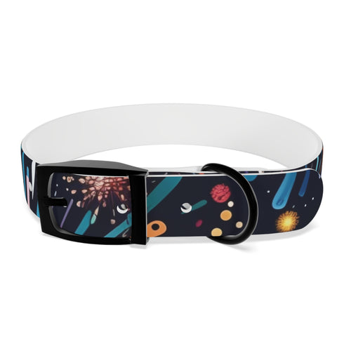 Vibrant black onyx fireworks pattern dog collar for medium-sized pets.