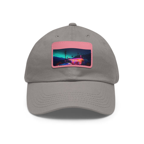 Neon watercolor charm baseball cap with white/light brown rectangle patch.