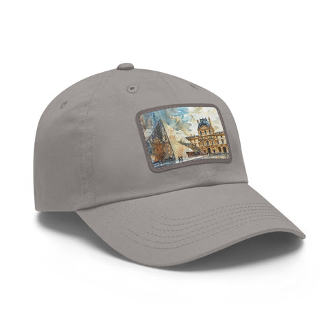 Louvre Paris Watercolor Baseball Cap in White with Light Brown Patch