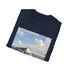 Charcoal cotton T-shirt with retro camper van and seaside graphic design