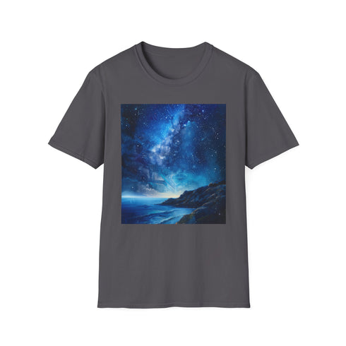 Charcoal cotton t-shirt with vivid Milky Way celestial design