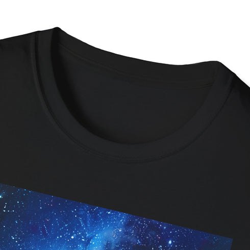 Charcoal celestial Milky Way painting cotton t-shirt with crew neck