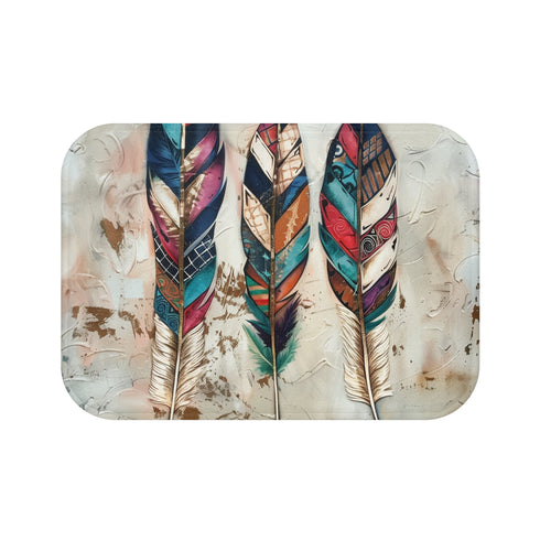 Bohemian Plume Bath Mat with Earthy Feather Design for Bathroom Serenity