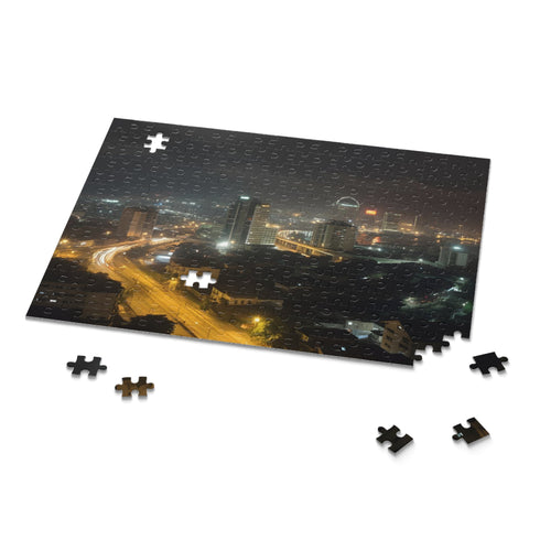 Lagos Night Skyline jigsaw puzzle with vibrant city lights and landmarks.