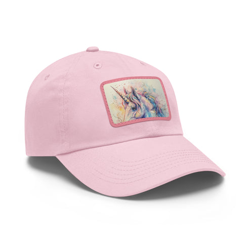 Mystical Watercolor Unicorn Cotton Hat - White/Light Brown Patch Rectangle Unisex-Vegan