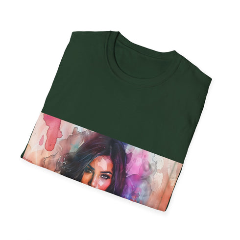 Watercolor charcoal tee with Kim Kardashian design cotton crew neck