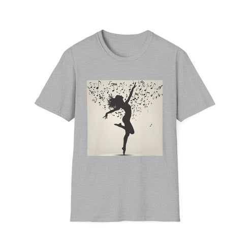 Charcoal Dance Silhouette T-Shirt with Musical Notes for Men and Women