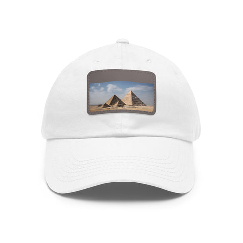Egypt-inspired cotton baseball cap with pyramid patch in white.