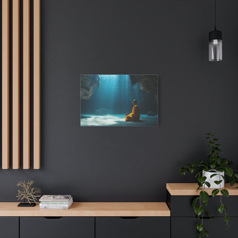 Monk Meditating in Underwater Cave — Canvas Wall Art — Product Detail View 8