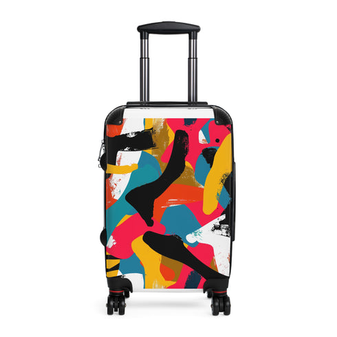 Bright abstract geometric suitcase set in bold colors for chic travelers.