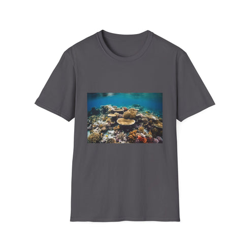 Vibrant cotton ocean-themed t-shirt in charcoal, size S.