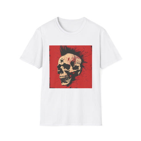Charcoal cotton T-shirt featuring a punk rock skull design