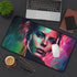 Neon watercolor desk mat with Charlize Theron design for stylish workspace.
