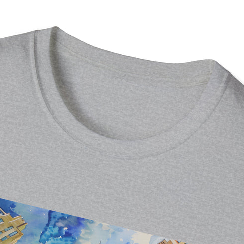 Charcoal cotton t-shirt with vibrant watercolor Chrysler Building design