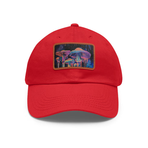 Psychedelic Mushroom Trucker Hat, White and Light Brown Rectangle Shape
