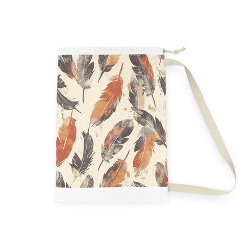Boho Feather Laundry Bag featuring trendy seamless feather pattern.