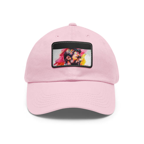 Hugh Jackman watercolor neon cap with light brown rectangular patch.