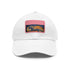 Abstract horse design white baseball cap with light brown patch.
