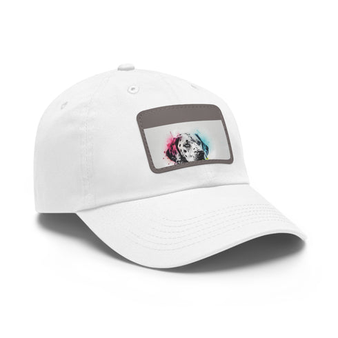 Dalmatian graphic baseball cap in white with light brown patch.