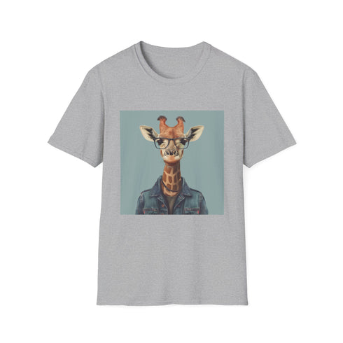 Hipster Giraffe T-Shirt in Charcoal, Regular Fit for Men & Women