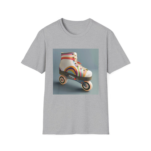 Retro roller skate t-shirt in charcoal, striped design - unisex fit