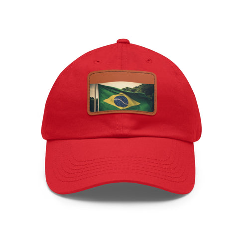 Brasilian pride flag cap with white/light brown rectangular patch.