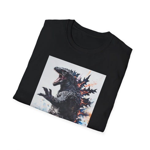 Charcoal cotton T-shirt with Godzilla design and crew neck for summer