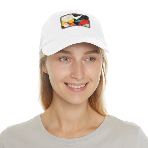 GeoCool Abstract Shapes Baseball Cap in White with Light Brown Patch